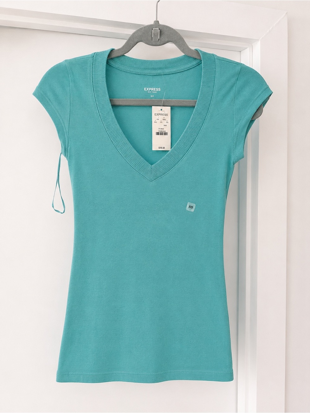 Express Teal V-Neck Short Sleeve Top XS BNWT